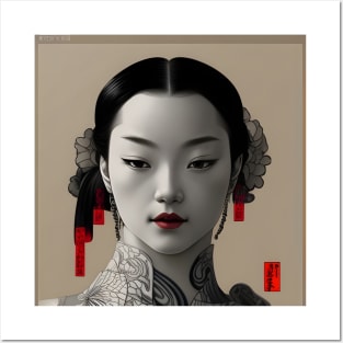 Beaux Animes Art, Ukiyo-e Irezumi Japanese Anime Girl Illustration Design Posters and Art